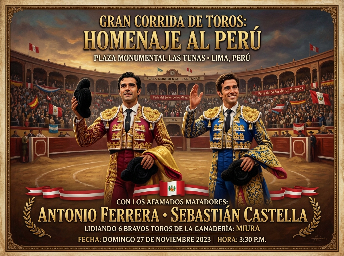 Cartel Gran Corrida de Toros Homenaje al Perú